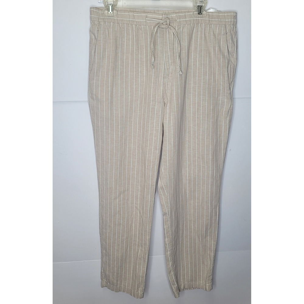 H&M Linen‎ Blend Cotton Striped Pant M Beige Pockets Coastal Preppy Minimalist